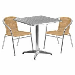 Wholesale ✨ Flash Furniture 27.5 In. Square Aluminum Indoor-Outdoor Table With 2 Rattan Arm Chairs 🎁