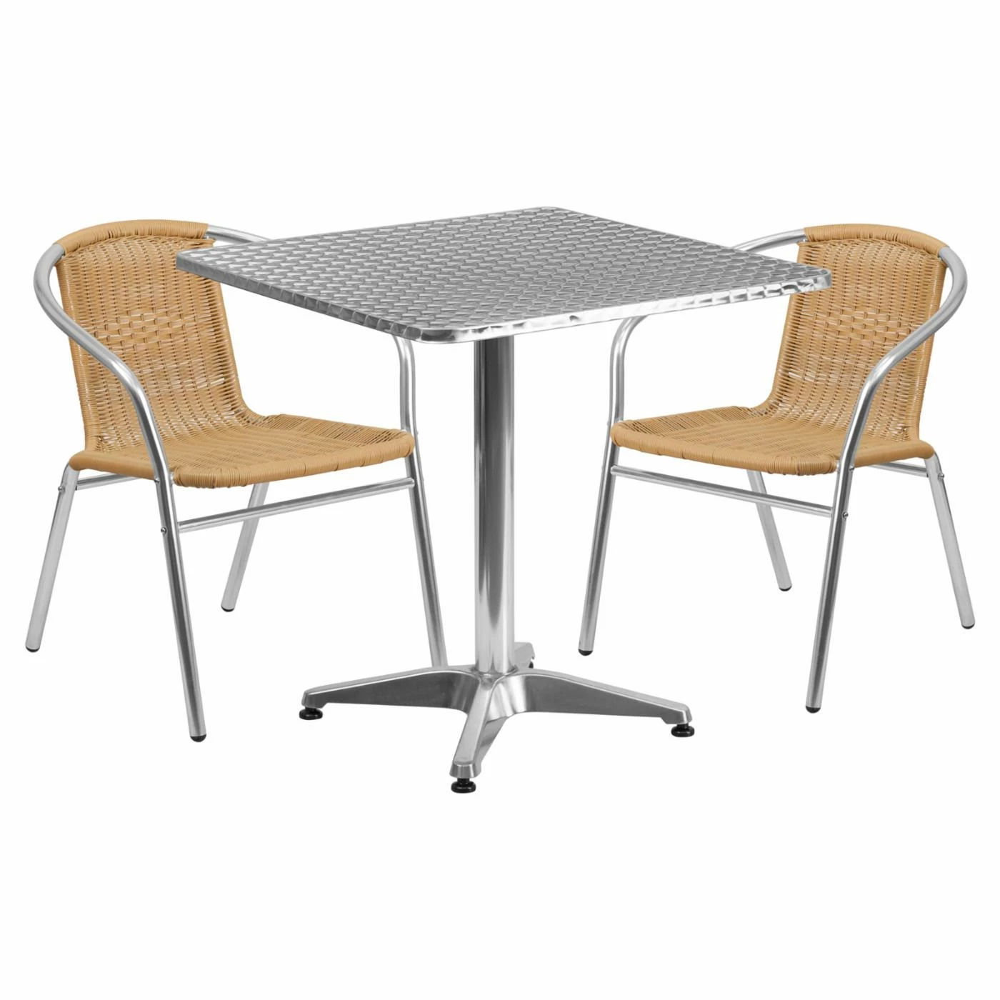 Wholesale ✨ Flash Furniture 27.5 In. Square Aluminum Indoor-Outdoor Table With 2 Rattan Arm Chairs 🎁 3 Wholesale ✨ Flash Furniture 27.5 In. Square Aluminum Indoor-Outdoor Table With 2 Rattan Arm Chairs 🎁