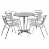 Discount 👍 Flash Furniture 31.5 In. Round Aluminum Indoor-Outdoor Table With 4 Slat Back Chairs ✨ -Kitchen Sales Store masterFLSH1359