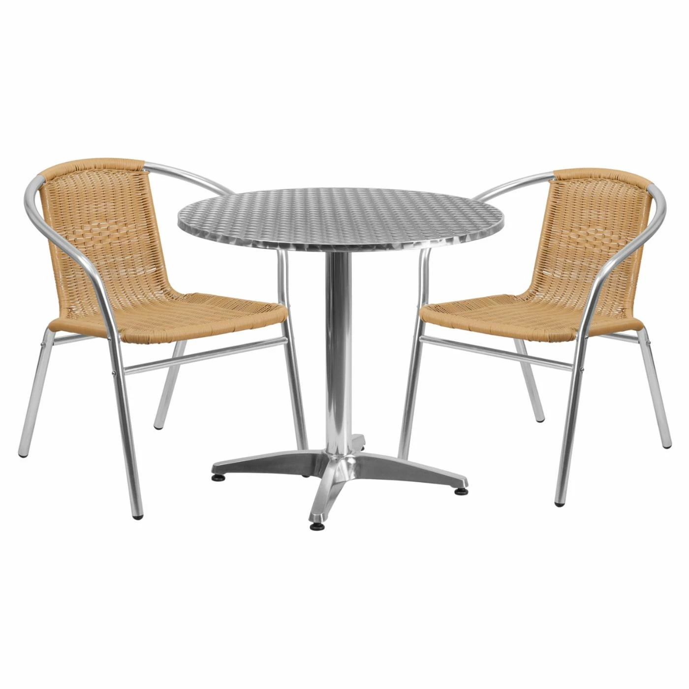 Discount ⌛ Flash Furniture 31.5 In. Round Aluminum Indoor-Outdoor Table With 2 Rattan Arm Chairs 🛒 3 Discount ⌛ Flash Furniture 31.5 In. Round Aluminum Indoor-Outdoor Table With 2 Rattan Arm Chairs 🛒