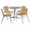 Discount 🤩 Flash Furniture 31.5 In. Round Aluminum Indoor-Outdoor Table With 4 Rattan Arm Chairs ✔️ -Kitchen Sales Store masterFLSH1361
