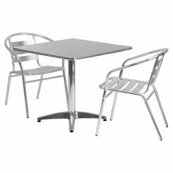 New 😉 Flash Furniture 31.5 In. Square Aluminum Indoor-Outdoor Table With 2 Slat Back Chairs ⭐
