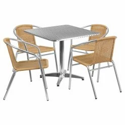 Cheap 🔥 Flash Furniture 31.5 In. Square Aluminum Indoor-Outdoor Table With 4 Rattan Arm Chairs 🤩