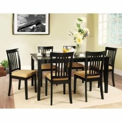 Kitchen Sales Store 12 Budget 🤩 Homelegance Weston Home Tibalt 7 Piece Rectangle Black Dining Table Set - 60 In. With 6 Mission Back Chairs 🎉