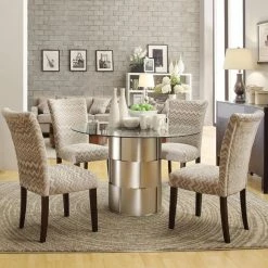 Cheap 😉 Chelsea Lane Round Weston Home Glass Top Barrel 5 Piece Dining Table Set With Chevron Chairs 🔔