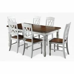 Cheap ✨ Casual Dining Sets Home Styles Monarch 7 Piece Dining Table Set With 6 Double X-Back Chairs - White & Oak 😀