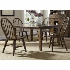 Best Sale 😉 Rectangle Liberty Furniture Industries Hearthstone 5 Piece Windsor Rectangular Extension Dining Table Set 🔔