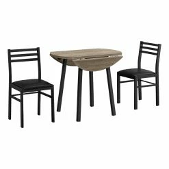 Best reviews of ✔️ Monarch Specialties 3 Piece Dining Set Wood-Look Round Drop-Leaf Dining Table With 2 Chairs, Dark Taupe 👏