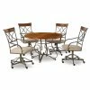 Flash Sale 💯 Round Powell Hamilton 5-Piece Dining Set With Castors - Brushed Faux Medium Cherry And Matte Pewter And Bronze 🧨 -Kitchen Sales Store masterPO2810
