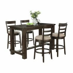 Hot Sale ๐ Rectangle Roundhill Furniture Kessel 5 Piece Wood Counter Height Dining Table Set ๐ฅฐ