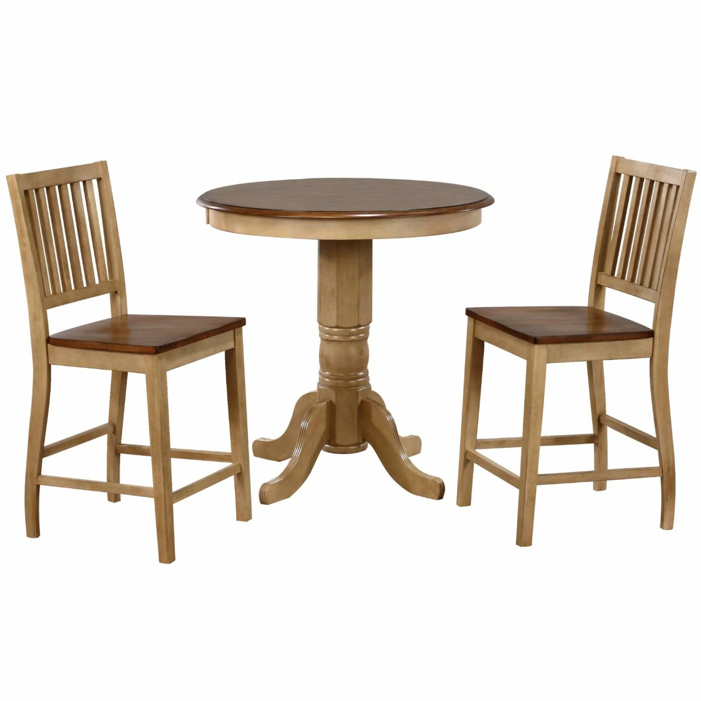 Outlet 🧨 Sunset Trading 3-Piece Brook 36 In. Round Pub Dining Table Set With Slat Back Stools ❤️ 3 Outlet 🧨 Sunset Trading 3-Piece Brook 36 In. Round Pub Dining Table Set With Slat Back Stools ❤️