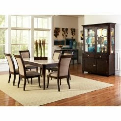 Best Sale 🥰 Steve Silver Co. Rectangle Steve Silver 7 Piece Marseille Marble Top Dining Table Set - Dark Cherry 🔔
