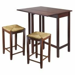 Promo 👍 Rectangle Winsome Lynwood 3 Piece Drop Leaf Pub Set With Rush Seat Stools ❤️