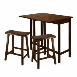 Flash Sale 😀 Rectangle Winsome Lynnwood 3 Piece High Drop Leaf Table With 24 In. Saddle Seat Stool 🔔