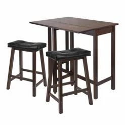 Promo ❤️ Rectangle Winsome Lynnwood 3 Piece Drop Leaf Small Kitchen Table With 2 Cushion Saddle Seat Stools ❤️