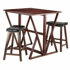 Outlet 🔔 Rectangle Winsome Trading Harrington 3 Piece Counter Height Dining Table Set With 24 In. Saddle Seat Stools ✨