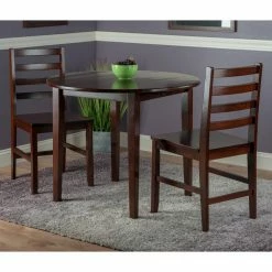 Promo 🔥 Round Winsome Trading Clayton 3 Piece Drop Leaf Table Ladderback Chair Set 🎉