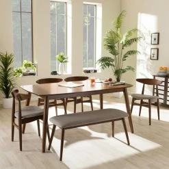 Coupon 😉 Rectangle Baxton Studio Flora 6 Piece Dining Table Set 🎉