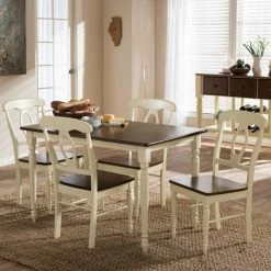 Promo 🧨 Rectangle Baxton Studio Napoleon 5 Piece Dining Table Set 🥰