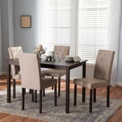 Flash Sale ✨ Rectangle Baxton Studio Gardner Modern And Contemporary 5 Piece Dark Brown Finish Dining Set With 10 Button Upholstered Dining Chairs 🧨