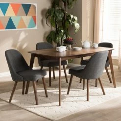 Budget 🔔 Rectangle Baxton Studio Cody Mid-Century Modern Fabric Upholstered Wood 5 Piece Dining Set 🤩