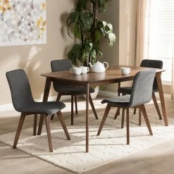 Outlet ⭐ Rectangle Baxton Studio Sugar Mid-Century Modern Fabric Upholstered 5 Piece Dining Set ✨