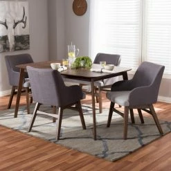 Buy 💯 Rectangle Baxton Studio Monte Mid-Century Modern Walnut Wood Rectangular 5 Piece Dining Set 🤩