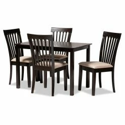 New 🎁 Rectangle Baxton Studio Minette Upholstered 5 Piece Dining Table Set 🥰