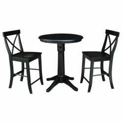 Best Pirce 🔔 Round International Concepts 3 Piece 30 In. Counter Height Dining Table With Cross Back Stool ⭐
