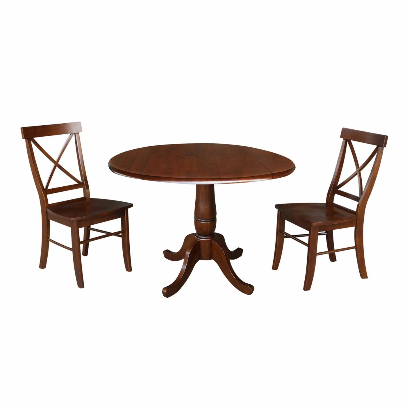 Outlet ✔️ Rectangle International Concepts 3 Piece Round Pedestal Dining Set With Drop Leaf 👏 3 Outlet ✔️ Rectangle International Concepts 3 Piece Round Pedestal Dining Set With Drop Leaf 👏