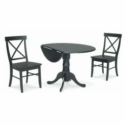 Cheap 🔔 Round International Concepts Hickory Valley 3 Piece Dual Drop Leaf Table With 2 X-Back Chairs - Black 👍