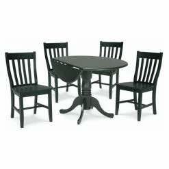Deals ✔️ Round International Concepts Hickory Valley 5 Piece Dual Drop Leaf Table With 4 Schoolhouse Chairs - Black 😍