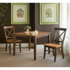 Best Pirce ⭐ Square International Concepts Rossville 3 Piece Dining Table Set With X-Back Chairs ❤️