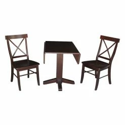 Best deal ✨ International Concepts Dual Drop Leaf Square 3 Piece Dining Table Set With X-Back Chairs 🎁