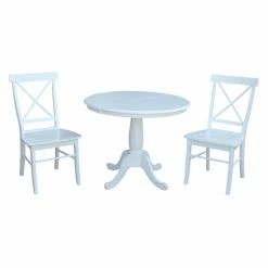 Budget 🎉 International Concepts Round Extension 3 Piece Dining Set With X-Back Chairs 😉