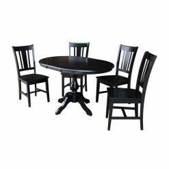 Best Sale 😍 Oval International Concepts 5 Piece Fluted Pedestal Dining Table Set With Extension Leaf And San Remo Chairs 👏