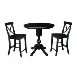 Hot Sale 🥰 Oval International Concepts 3 Piece Counter Height Dining Table Set With Extension Leaf And 2 Cross Back Chairs 🔔