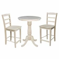 Cheapest 😀 Round International Concepts 3 Piece Curved Pedestal Counter Height Dining Table With 2 Madrid Chairs 🛒