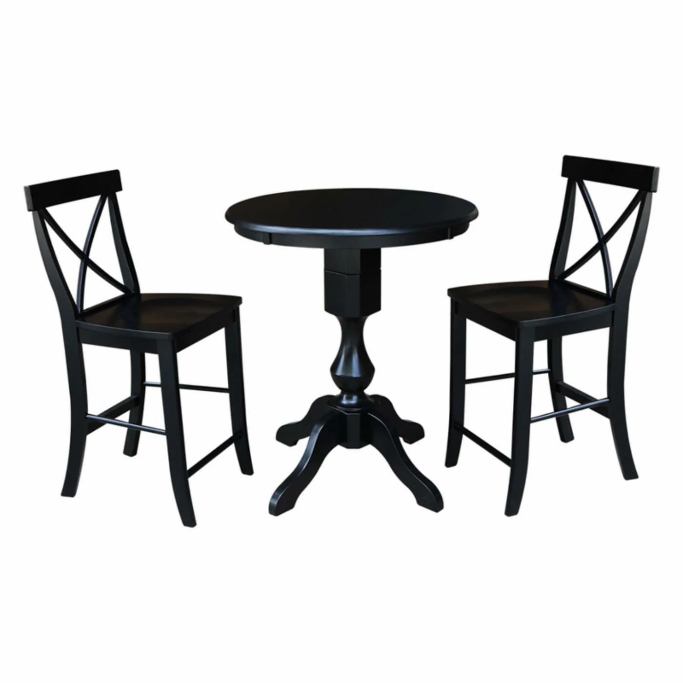 Promo 🎉 Round International Concepts 3 Piece Fluted Pedestal Counter Height Dining Table Set With X-Back Stools 👍 3 Promo 🎉 Round International Concepts 3 Piece Fluted Pedestal Counter Height Dining Table Set With X-Back Stools 👍
