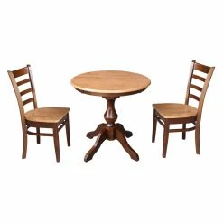 Hot Sale 🧨 Round International Concepts 3 Piece Fluted Pedestal Dining Table Set With Emily Chairs 🎉