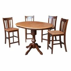 Cheap 😀 Oval International Concepts 5 Piece Fluted Pedestal Counter Height Extension Dining Table Set With San Remo Stools 🥰