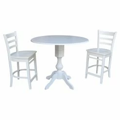Hot Sale โค๏ธ International Concepts 3 Piece Round Pedestal Gathering Height Table Set With Drop Leaf Extensions โจ