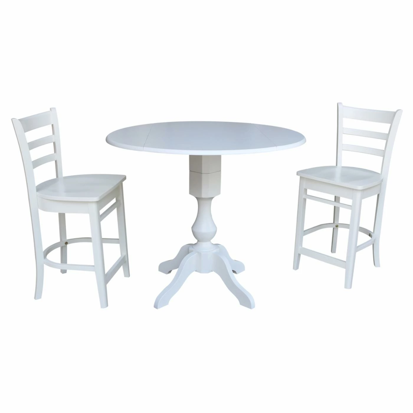 Hot Sale ❤️ International Concepts 3 Piece Round Pedestal Gathering Height Table Set With Drop Leaf Extensions ✨ 3 Hot Sale ❤️ International Concepts 3 Piece Round Pedestal Gathering Height Table Set With Drop Leaf Extensions ✨