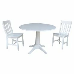 Best reviews of ❤️ International Concepts 3 Piece Round Drop Leaf Table Set With Slat Back Chairs 👍
