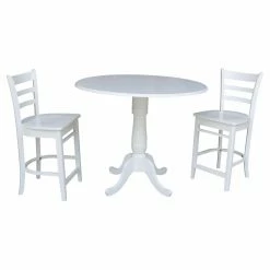 Budget 😍 International Concepts 3 Piece Round Pedestal Gathering Height Drop Leaf Table Set 🥰