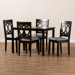 New 🧨 Rectangle Baxton Studio Lenoir Upholstered 5 Piece Dining Table Set 💯 -Kitchen Sales Store scaleWSI4455
